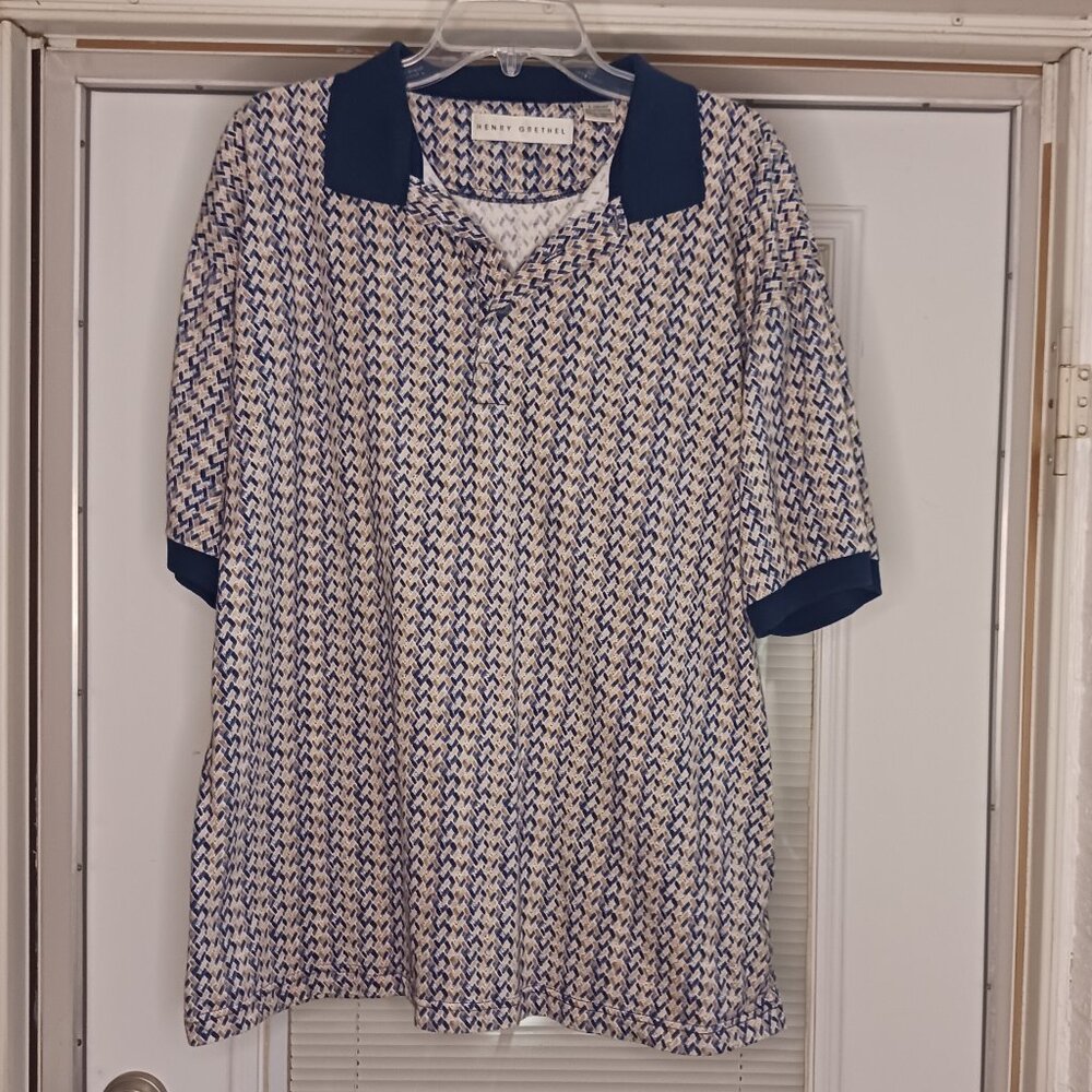 #299 3/$18 - Henry Grethel Blue/Tan Polo Shirt Size Large